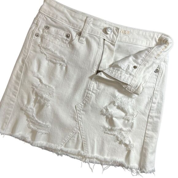 American Eagle high rise festival mini skirt White Distressed Denim Size 00 - Picture 8 of 13